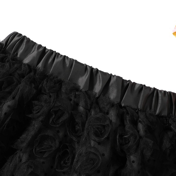 Kid Girl Polka dots 3D Floral Design Elastisk Mesh Kjol Black 10-11Years