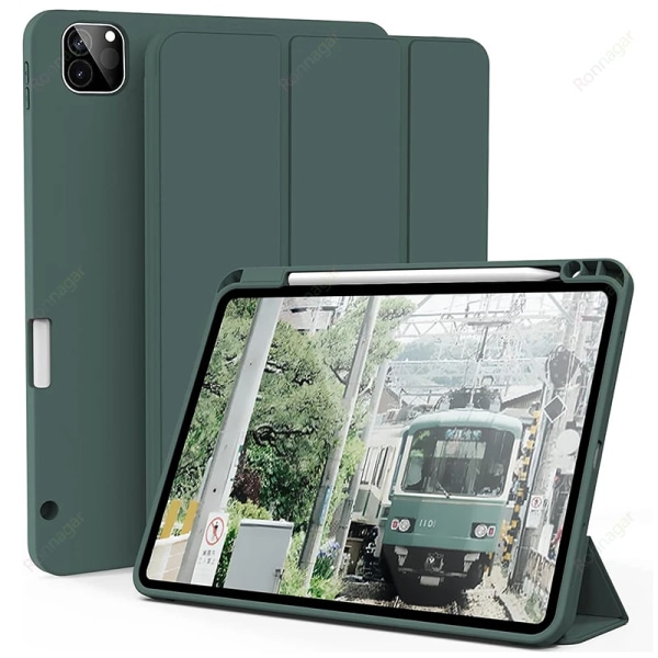 För ny iPad Pro 12,9 case 6:e/5:e/4:e generationens laddningspennhållare Cover Smart Case för iPad Pro 11 Case iPad Air 4 Air 5 iPad Pro 11 2022 Dark Green