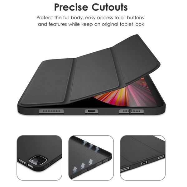 Case för Apple iPad Pro 9.7 10.5 11 2017 2018 2020 2021 2022 2:e 3:e 4:e 5:e generationens Trifold Magnetic Flip Smart Cover iPad Pro 11 2018 Black Hard Case