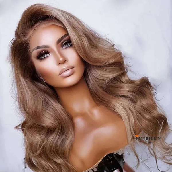 Helspets Människohår Peruker Förplockade Ombre Strawberry Blond Peruk Body Wave Brazilian Remy Hair Gluelss 360 Frontal Wig Silk Top 13x6 lace front wig 20inches