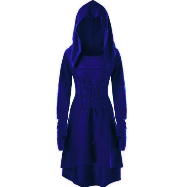 Gothic Witch Elven Mini Tail Dress Dam Långärmad Huva Halloween Kostym Nienna Spetsrock Hög Lågskuren Tunika Plus Size Blue S