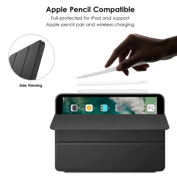 Case för Apple iPad Pro 9.7 2017 2018 5:e 6:e generationens Trifold Magnetic Flip Smart Cover för iPad Air 1 2 9.7 2013 2014 Black Hard Case