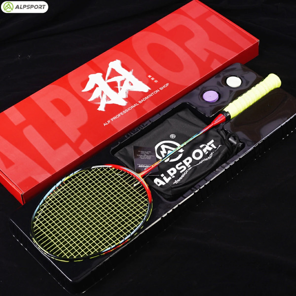 Alp gjs 4u 24-32lbs g5 85g 100 % full kolfiber raket badminton med fri bunden lina 1Pcs-RedGreen