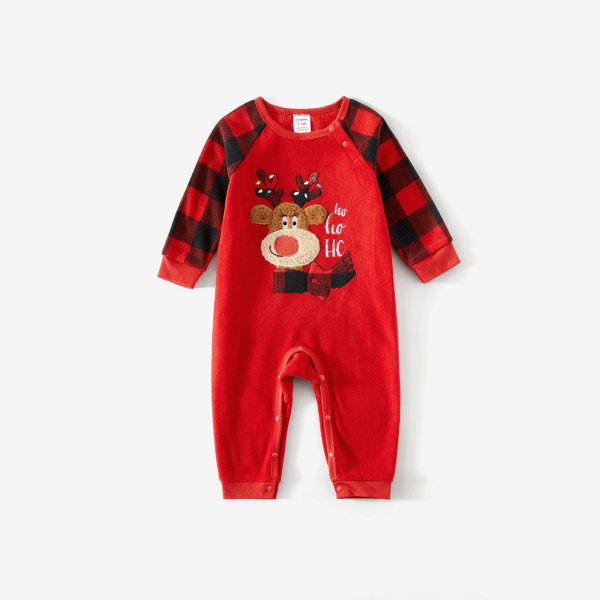 Julfamiljsmatchande pyjamas Renbroderad pläd förtjockad polarfleecepyjamasset (flammsäker） redblack Kids 3-4 Years