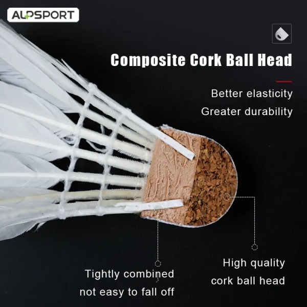 Alpsport 808 Pack om 12 Badminton Förbättra Badminton Klubb- och träningsboll Sport Speed ​​77 Slitstark Badminton Grade A gåsfjädrar 36Pcs 1K808