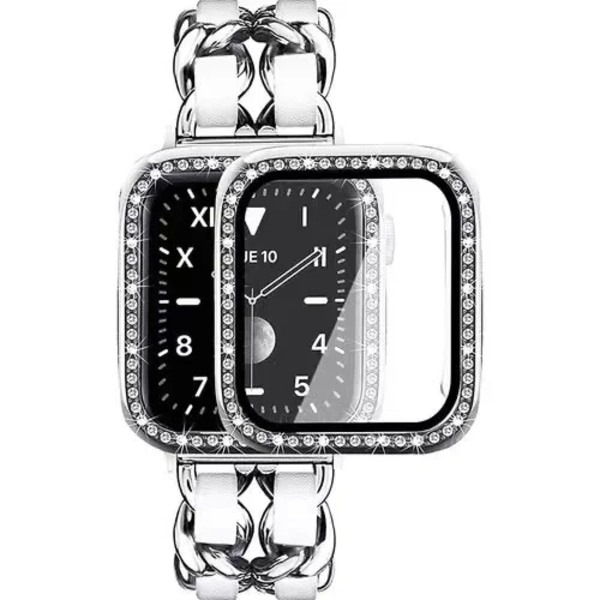 Metallrem+ case För Apple Watch 8 7 45mm 41mm Armbandsbyte i rostfritt stål För iwatch 6 5 3 SE 44mm 42mm 40mm Silver white For 41mm