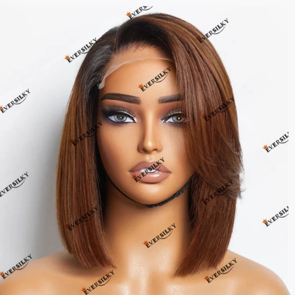 100% Remy Human Hair Bob Silkeslen Rak 13x6 spets frontperuk för kvinnor sido lugg Naturligt hårfäste 360 ​​spets frontal peruk 13x6 lace wig 16inches bob