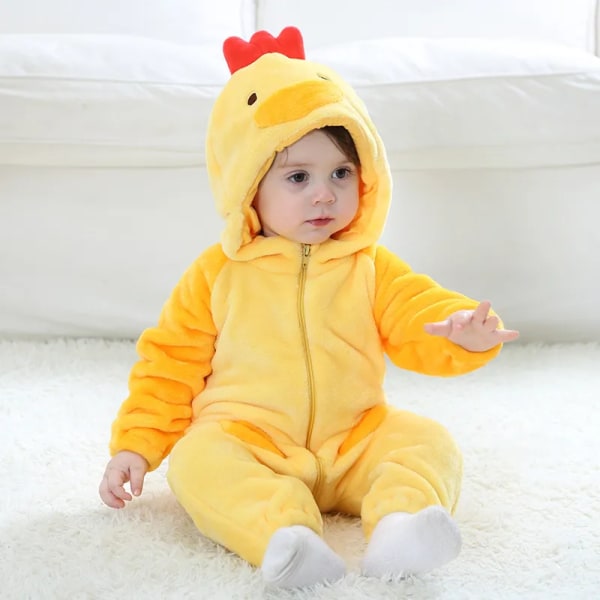 Toddler Gul Chick Kostym Kigurumi för baby Flickor Bodysuit Jumpsuit Onesie Flanell Bekväm 90 (24-30M)