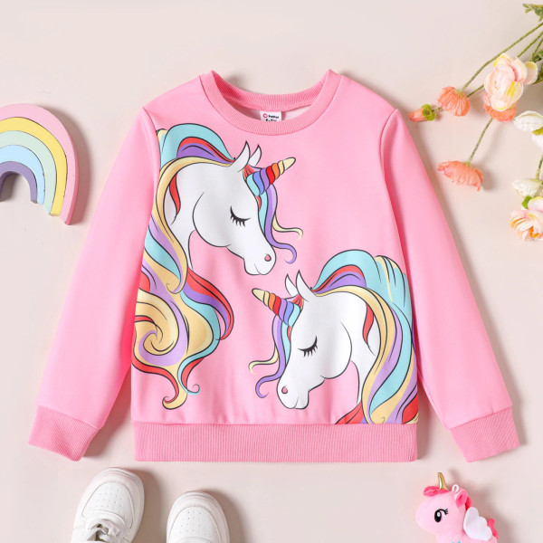 Kid Girl Unicorn Print Fleecefodrad Rosa Pullover Sweatshirt Light Pink 5-6 Years