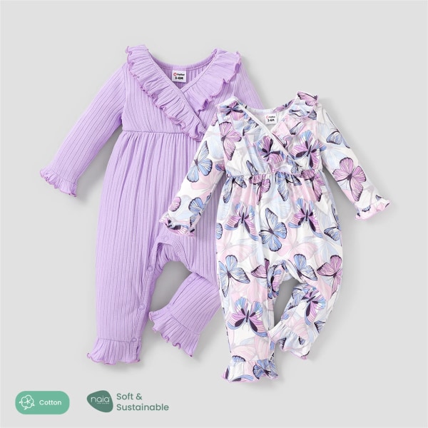 Baby Girl Söt volanger långärmad jumpsuit Purple 12-18 Months