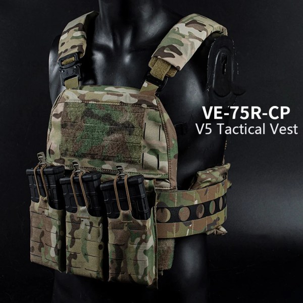 V5 PC Tactical Väst Lättvikt med Triple Magazine Poch Militärgördel PC Vattenväska Bakpanel Jaktväst Tillbehör VE-75 BLK