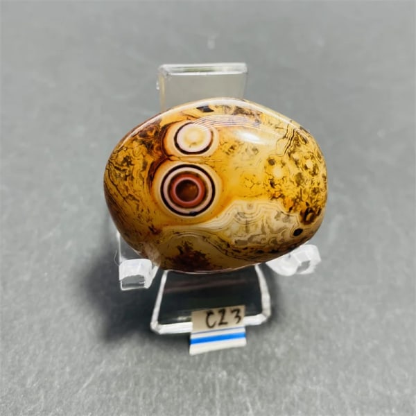 Naturlig ögonform Sardonyx Agat Palmstenar Leksaker Små stenar och kristaller Helande semesterpresent C28  42g  39mm