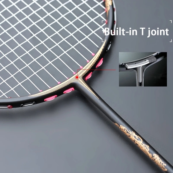 Dragon Pattern Prefessional 100% Full Carbon Fiber Badmintonracketsträngar Max Spänning 30LBS G4 Racketväskor Sport För Vuxna black string