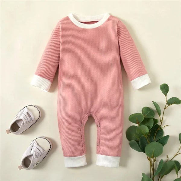 2020 Ny vår och höst Baby Solid Jumpsuit för Baby Bodysuits kläder Pink 9-12 Months