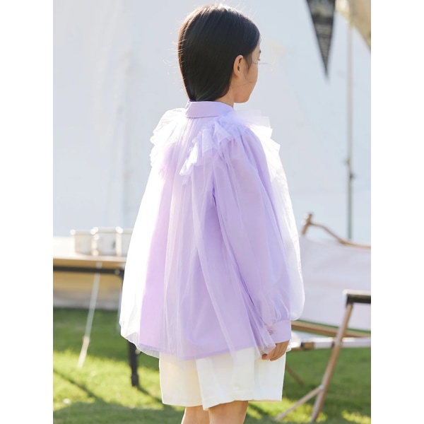 Barnskjorta Flickor våren 2023 Koreansk modetopp Långärmad mesh Söt lös blus 3-12 år Barnkläder 22341015 Beige 150cm