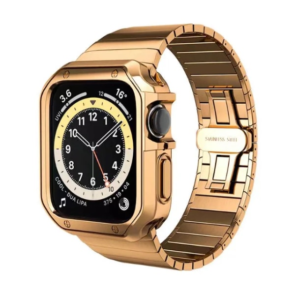 Metallrem + Mjuk TPU Case För Apple Watch 7 45mm 41mm 6 5 SE 44mm 40mm Rostfritt stål Watch Armband För iwatch 3 42mm 38mm Rose gold A For 41mm