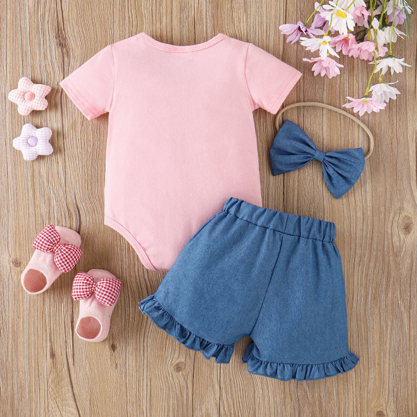 3st Baby Girl 95 % bomull Print kortärmad byxa och volangfåll Shorts & set Pink 12-18Months