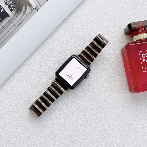 Keramiskt metallband för Apple watch 6 5 4 3 2 SE 44mm 42mm 40mm 38mm Lyxigt smart watch armband för iwatch 8 7 49mm 45mm 41mm Black rose gold For 38mm 40mm 41mm