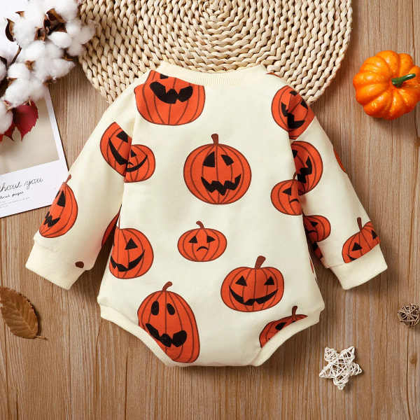 Halloween Baby Boy/Girl Allover Pumpa Print Långärmad Romper Apricot 3-6Months