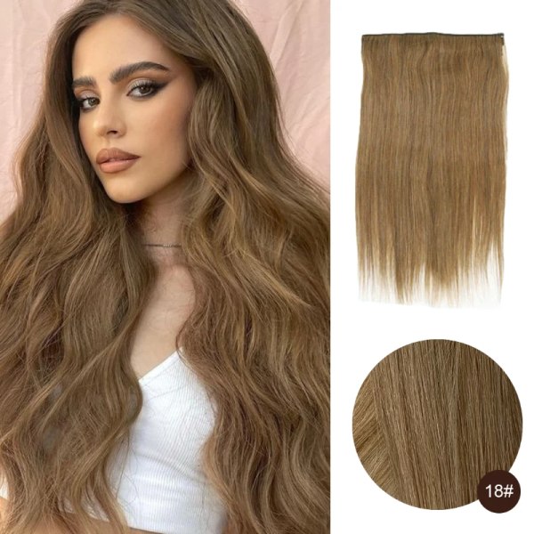 Fish Line One Piece 100% Människohår Förlängning Clip Hårförlängning Ombre Natural Remy Hair Rak hårstrå Blond För kvinnor 18 16 inch 80g