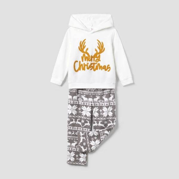 Julfamiljsmatchande bokstäver Broderade långärmade pyjamasset med huva i fleece (flammsäker) White Baby6-9M