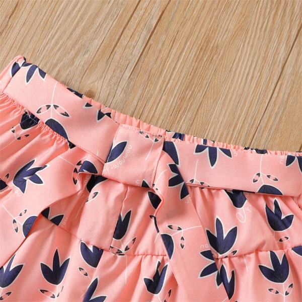 2st Kid Girl Bowknot Design ärmlös topp och allover Print Shorts Set Pink 8-9 Years