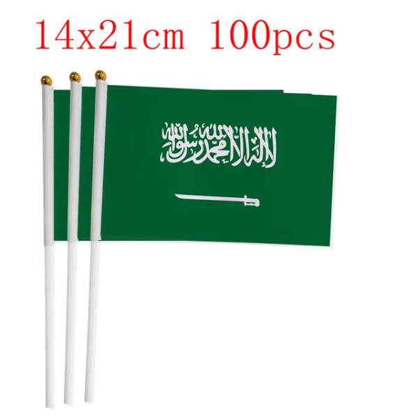 zwjflagshow Saudiarabiens handflagga 14*21cm 100st Saudiarabien Liten handviftande flagga med plastflaggstång för dekoration Blue and White Stripe 14x21cm 100pcs