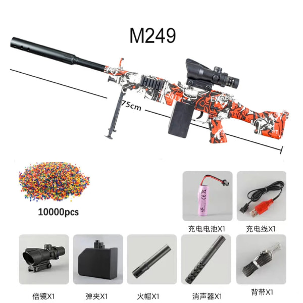 Hot Sale Electric Manual M249 AK47 Gel Toy Gun Automatisk Splash M416 Rifle Paintball Utomhusspel Airsoft Guns För pojkar M249 Graffiti RED