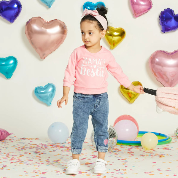 Print Långärmad Rosa Baby Pullover Topp Pink 18-24Months