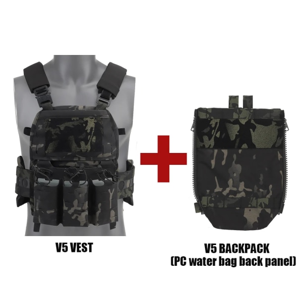 V5 PC Tactical Väst Lättvikt med Triple Magazine Poch Militärgördel PC Vattenväska Bakpanel Jaktväst Tillbehör VE-75(ACC05) BCP