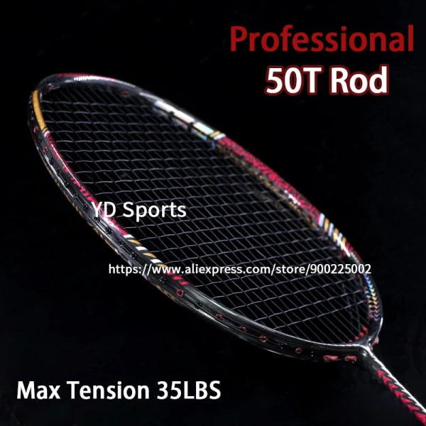 1 ST Professionell 50T stång 100lbs kolfiber badmintonracket uppspänd med väskor Träningsracket Speed ​​Sport för vuxna Blue