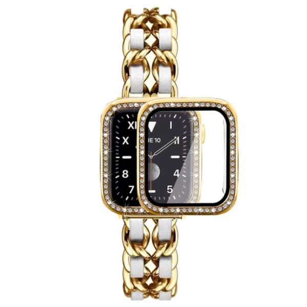 Metallrem+ case För Apple Watch 8 7 45mm 41mm Armbandsbyte i rostfritt stål För iwatch 6 5 3 SE 44mm 42mm 40mm Gold white For 41mm