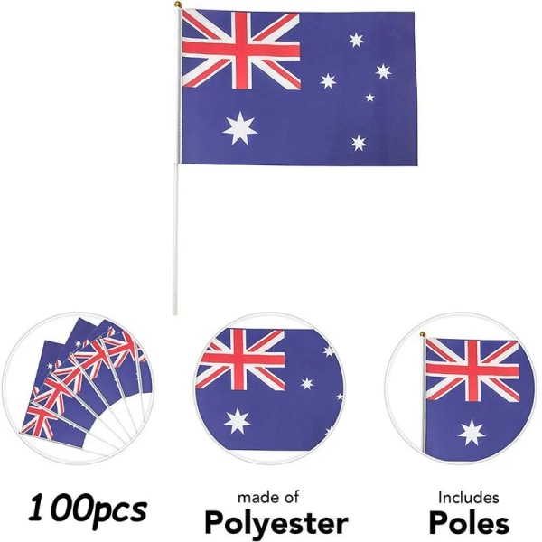 zwjflagshow Australia Hand Flag 14*21cm 100st polyester Australia Small Hand viftande Flagga med plastflaggstång för dekoration Blue 14x21cm 100pcs