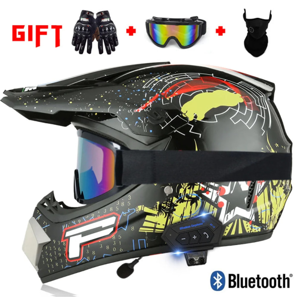 Motorcykel terränghjälm med Bluetooth Motorcykeltillbehör ATV Dirt DH Racing Motorcrosshjälmar för män Multiventilation D XL