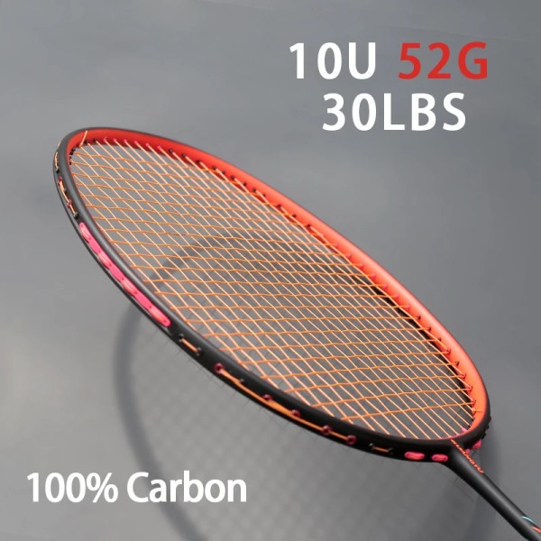 Badmintonracket 100% kolfiber Strung Ultralight 10U 52G G4 13KG Träningsracket Professionell racket med väskor för vuxna Orange