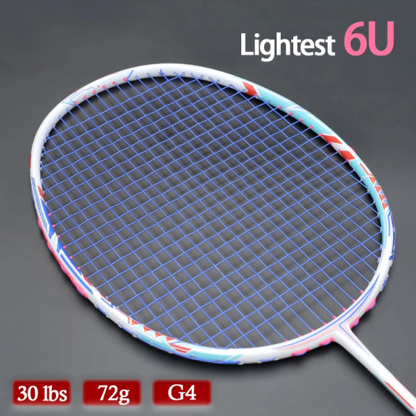 Professionell olika sidor kolfibersträngad badmintonracket med påsar 6U 72g G4-racket 22-30LBS Sport för vuxna Blue String