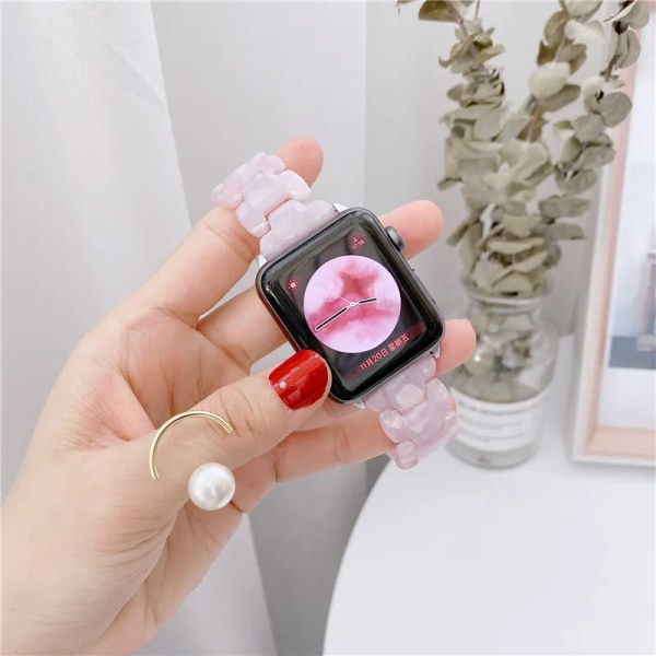 Resin rem för iWatch Apple Watch 8 7 49mm 45mm 41mm 6 5 4 SE 44mm 40mm för iwatch 3 42mm färgglad metallrem i rostfritt stål Pink flower 42mm 44mm 45mm 49mm