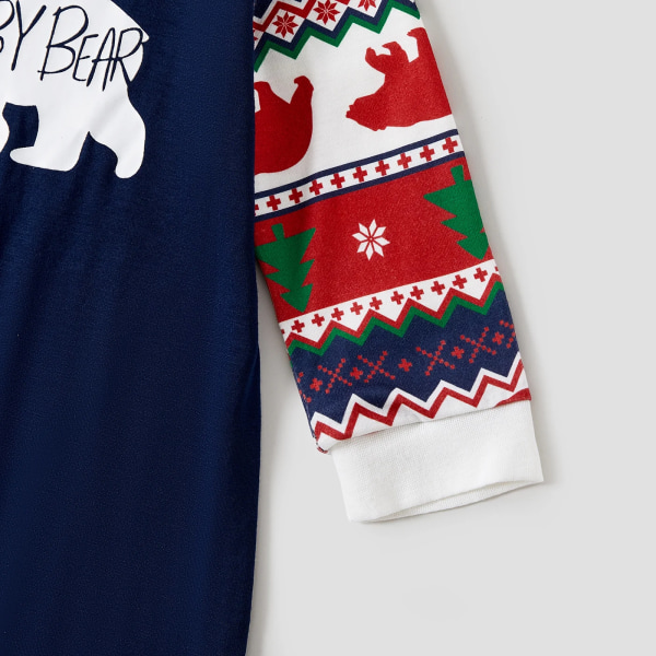 Christmas Bear Print Family Matchande pyjamasset (flammsäker) DeepBlue MenL