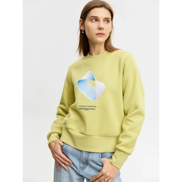 Minimalistisk 2023 printed fleecehuvtröja Dam Vinter Ny varm kappa Lata Casual Lös Streetwear Topp Trendig Crewneck 12344133 mustard yellow XS