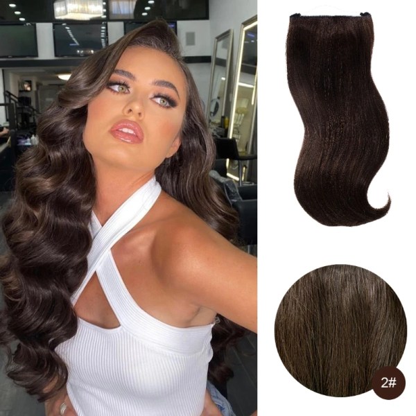 Fish Line One Piece 100% Människohår Förlängning Clip Hårförlängning Ombre Natural Remy Hair Rak hårstrå Blond För kvinnor 2 12 inch 70g