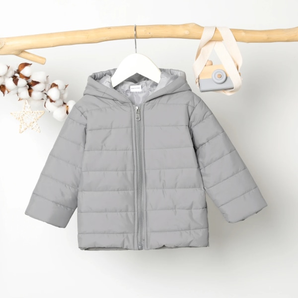 Toddler pojke/flicka Basic enfärgad vadderad kappa med huva Grey 5-6 Years