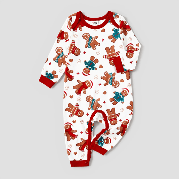 Christmas Tecknad Pepparkakor Man Allover Print Familj Matchande Pyjamas Set (flammsäker) White Baby 12-18M