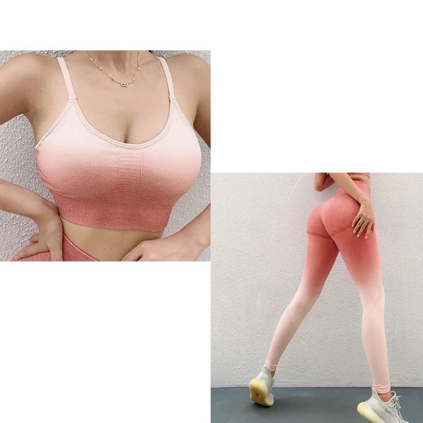 Ombre Seamless Yoga Set Gym Sportkläder Träningskläder för kvinnor Långärmad Sport BH Set Sportkläder Fitness Suit 2Pcs Bra Pants L