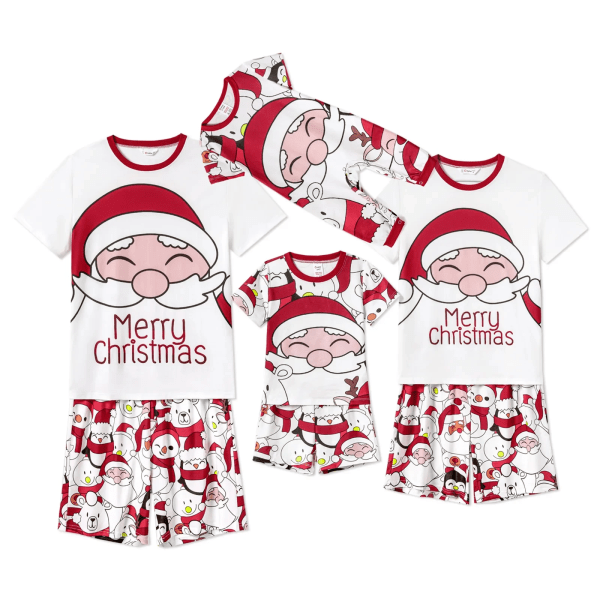 Jultomte och print Familj Matchande kortärmade toppar och shorts Pyjamasset (flammsäker) White Women L