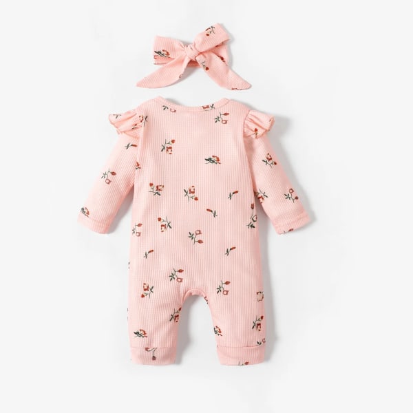 2st Baby Girl 95 % bomull Print blommönster med volang med knäppning Våffel Jumpsuit med set LightBlue 6-9 Months