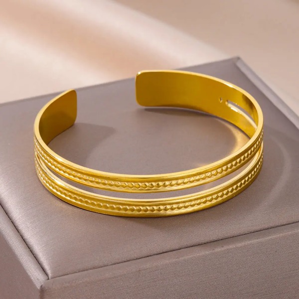 Dubbellagers armband i rostfritt stål för kvinnor Guldpläterade lyxiga öppningsarmband Designer Enkel Estetisk smyckepresent B1375G