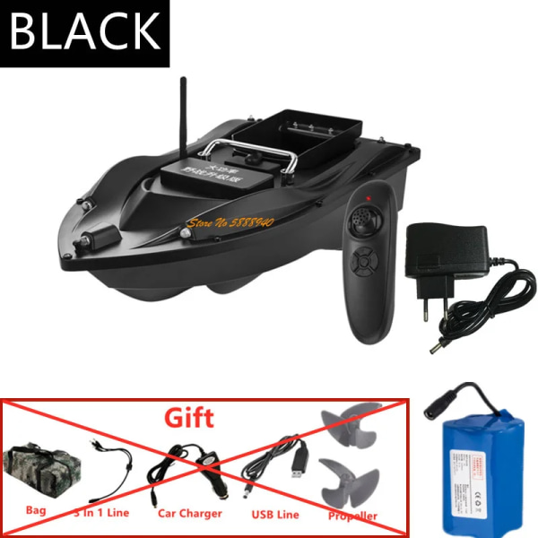 Professionell power konstant hastighet Cruising Fjärrkontroll RC Bait Boat 2KG 8 timmar 500M 5 Nattljus Smart RC Fiskebåt NO Gift Black EU