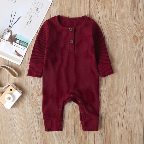 Baby pojke / flicka bomull stickad stil solid cardigan långärmad jumpsuit Red 0-3 Months