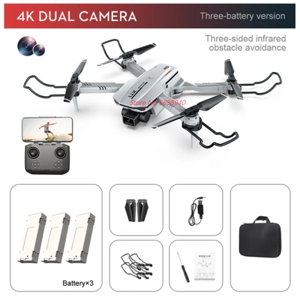 Smart Följ Fast höjd 4k Dubbelkamera Mini WIFI Realtid RC Drone Leksakshinder Undvikande Gest Foto Vikbar RC Quadcopter 4K Dual Camera 3B