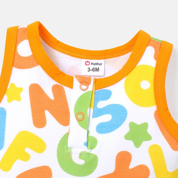 Baby Boy/Girl Bomull Allover Multi Color Letter Print Ärmlös Jumpsuit Color block 3-6 Months